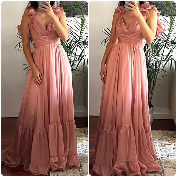 Mac Duggal Ruffle Tiered Cut-Out Chiffon Gown Blush 67911 mauve pink size 2 - Picture 1 of 10